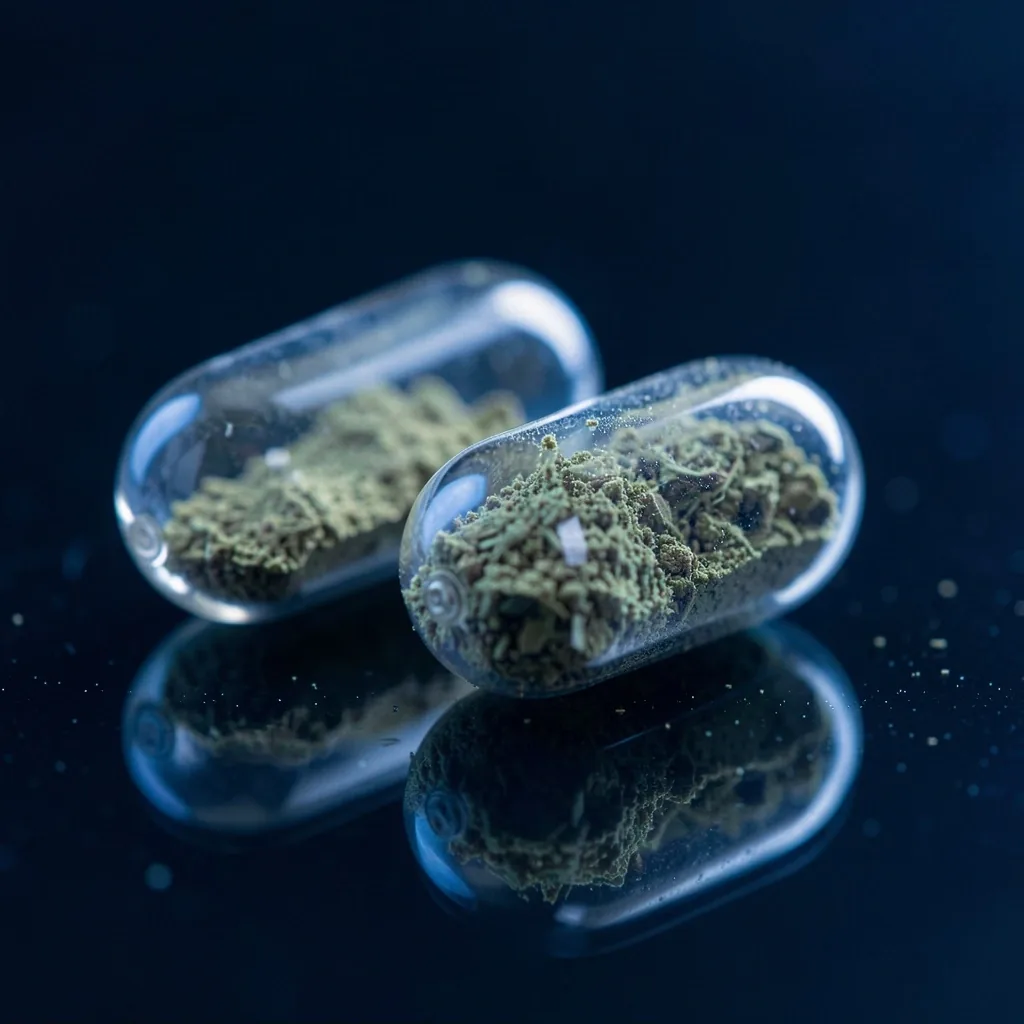 Natural supplement capsules containing botanical powder