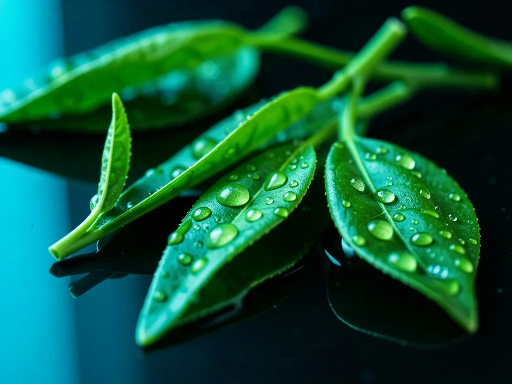 Green tea leaves macro