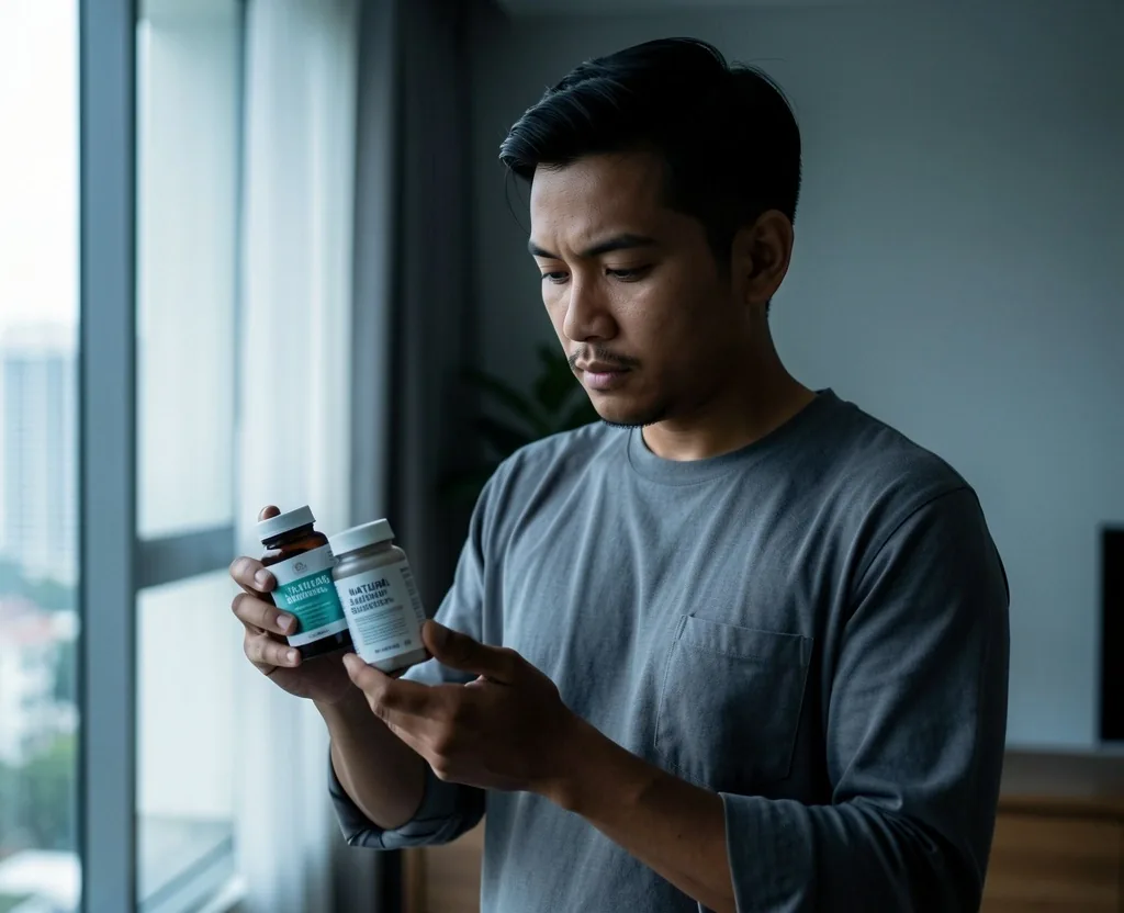 Man reviewing supplement information