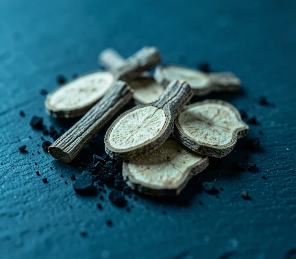 Macro view of dried botanical root