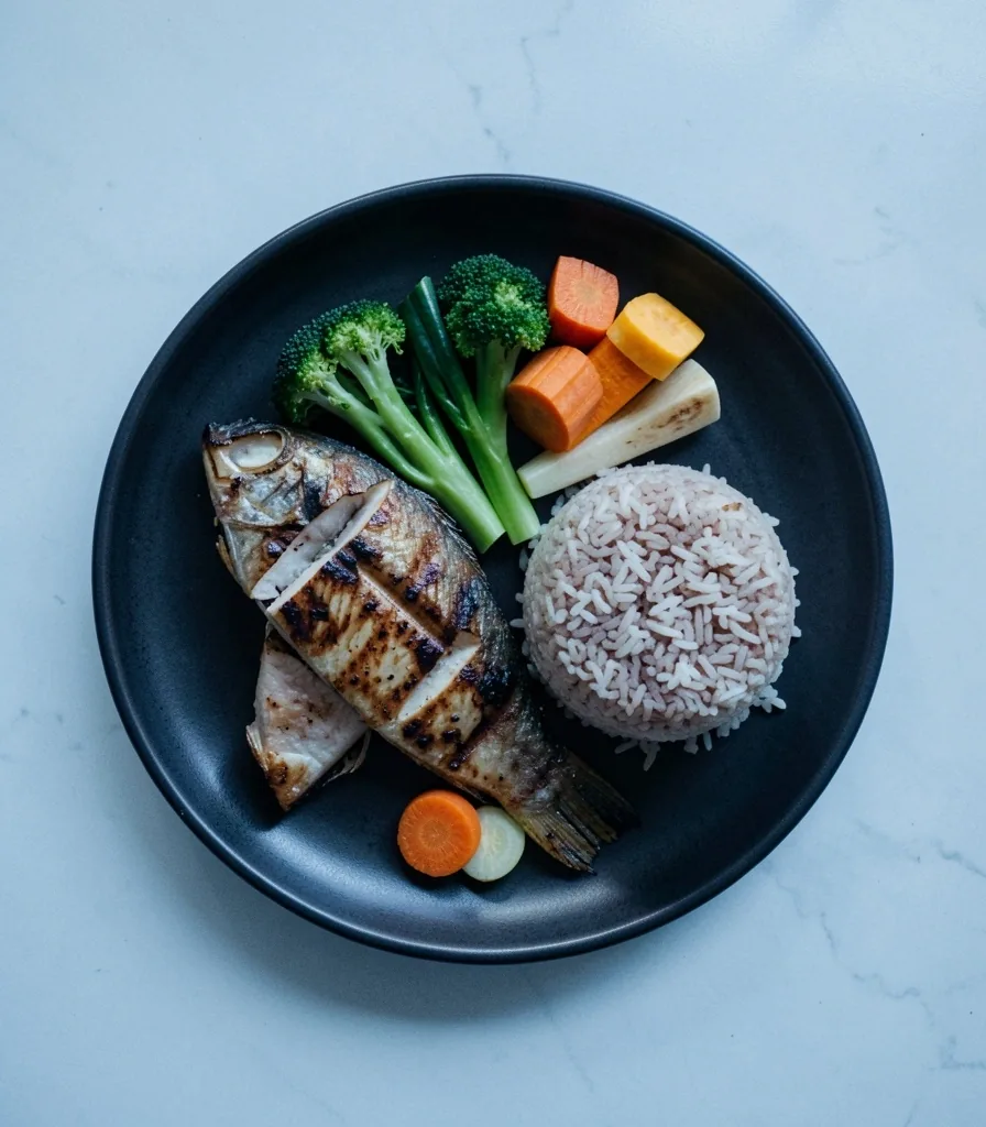 Balanced Indonesian meal overhead