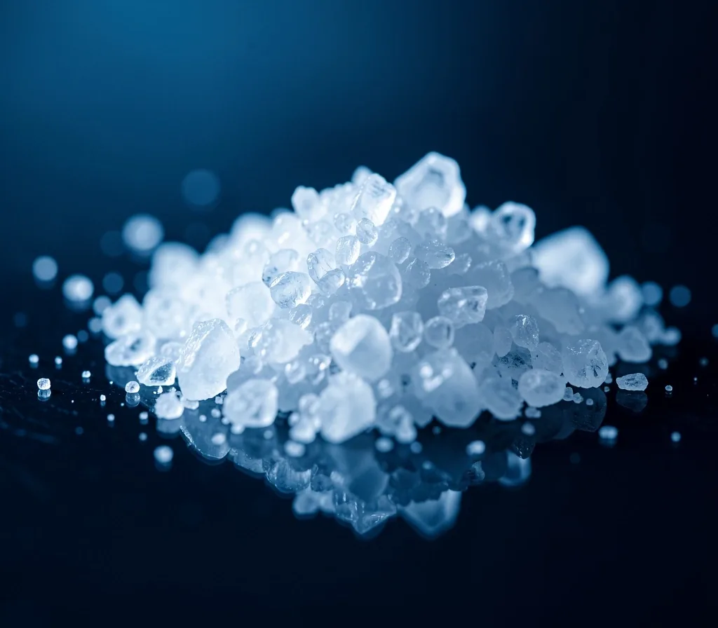 Crystalline vitamin powder close-up