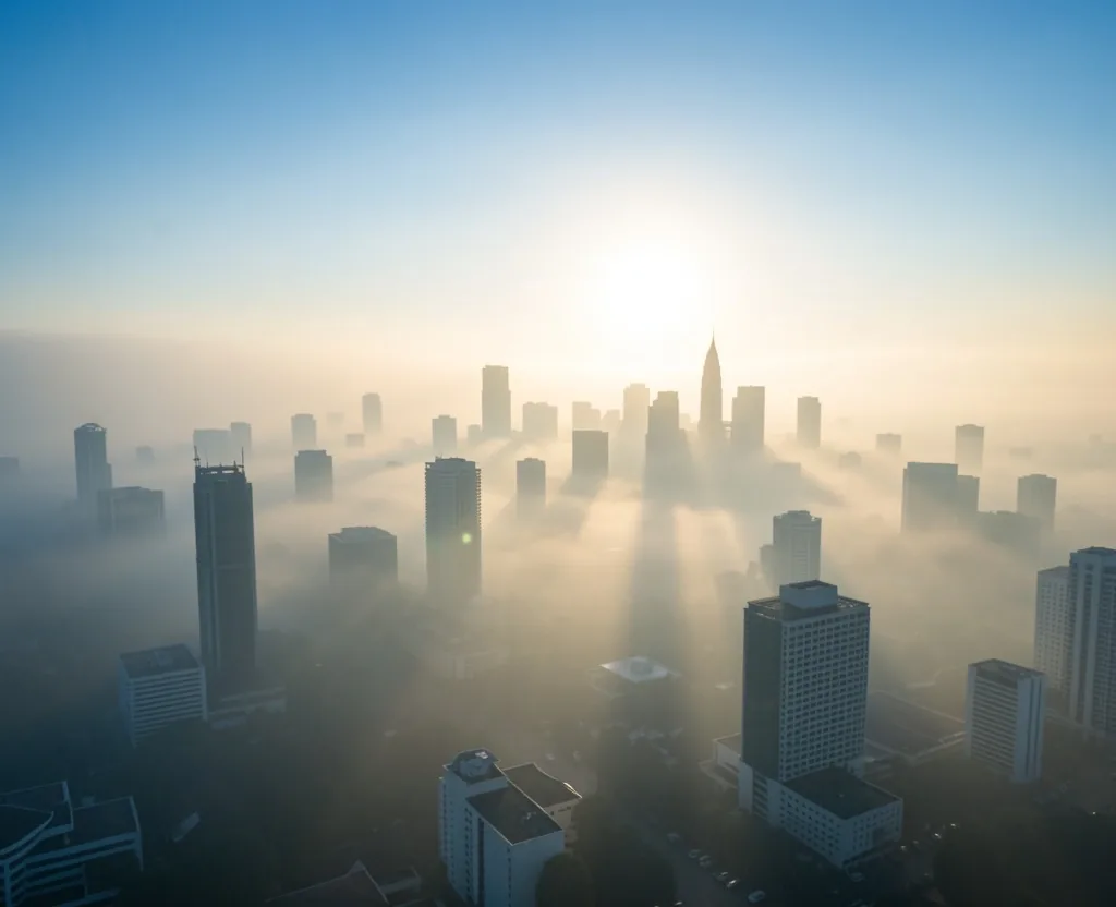 Morning mist over Jakarta